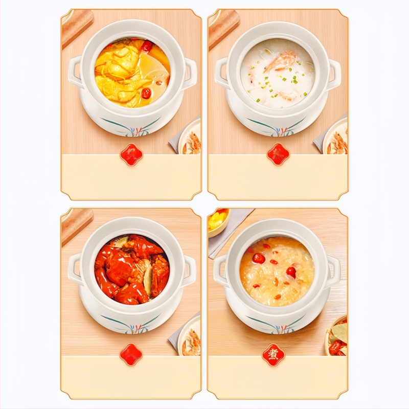 Didelis baltas porcelianinis puodas, atsparus aukštai temperatūrai, tinka dujinėms viryklėms, idealiai tinka vištienai ir mėsai troškinti, košei virti, taip pat didelės talpos sriubai, specialiai sukurtas sausam degimui.