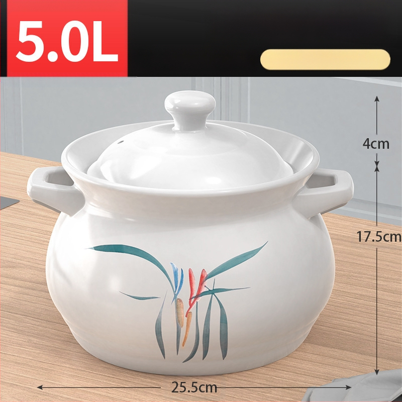 Didelis baltas porcelianinis puodas, atsparus aukštai temperatūrai, tinka dujinėms viryklėms, idealiai tinka vištienai ir mėsai troškinti, košei virti, taip pat didelės talpos sriubai, specialiai sukurtas sausam degimui.