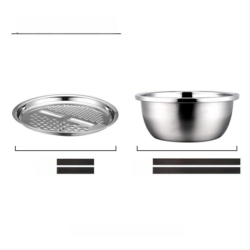 Rūpnīcas tiešās piegādes nerūsējošā tērauda daudzfunkcionālais rīvju trīs daļu komplekts Amoy rīsu sieta rīve virtuves notekas mazgāšanas izlietne