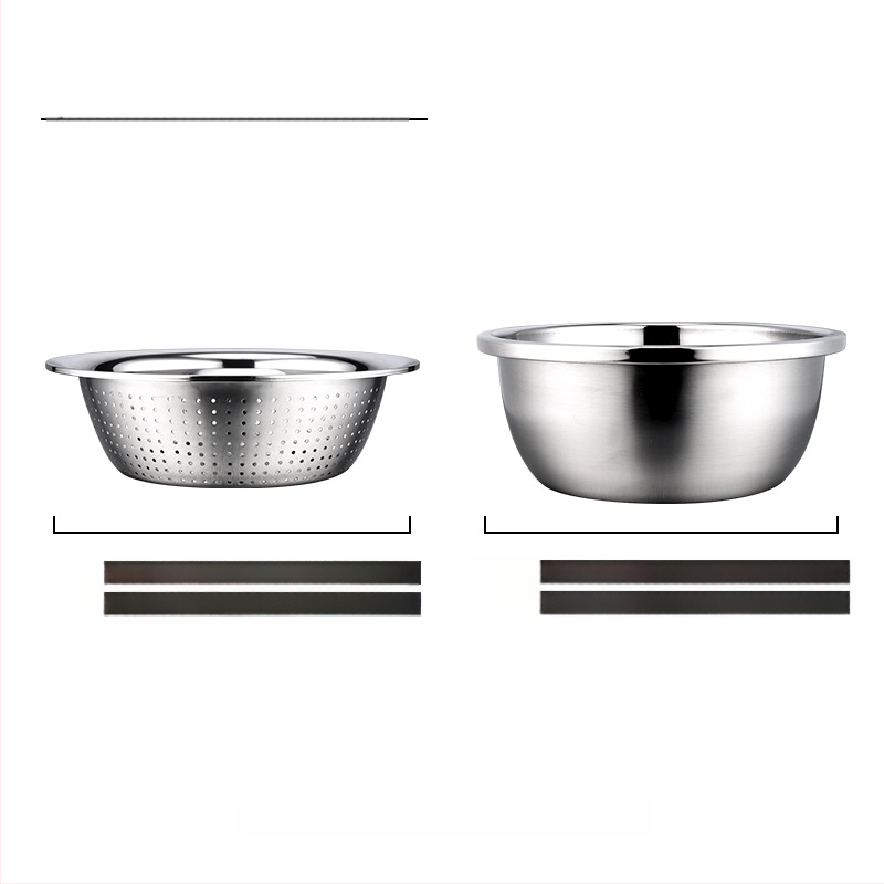 Rūpnīcas tiešās piegādes nerūsējošā tērauda daudzfunkcionālais rīvju trīs daļu komplekts Amoy rīsu sieta rīve virtuves notekas mazgāšanas izlietne