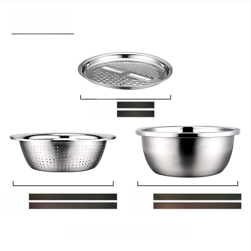 Rūpnīcas tiešās piegādes nerūsējošā tērauda daudzfunkcionālais rīvju trīs daļu komplekts Amoy rīsu sieta rīve virtuves notekas mazgāšanas izlietne