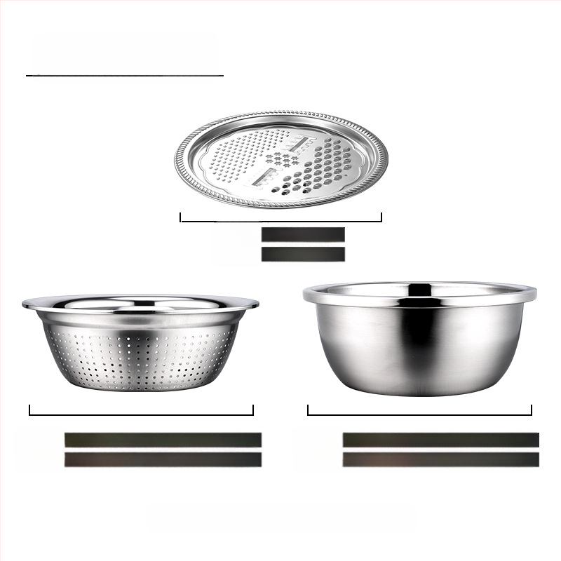 Rūpnīcas tiešās piegādes nerūsējošā tērauda daudzfunkcionālais rīvju trīs daļu komplekts Amoy rīsu sieta rīve virtuves notekas mazgāšanas izlietne