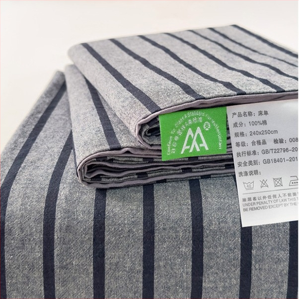 „Good 100“ grynos medvilnės paklodės be rašto, languotas, trijų dalių bendrabučio medvilninis pagalvės užvalkalų komplektas, A klasės, skalbta medvilnė motinai ir kūdikiui.