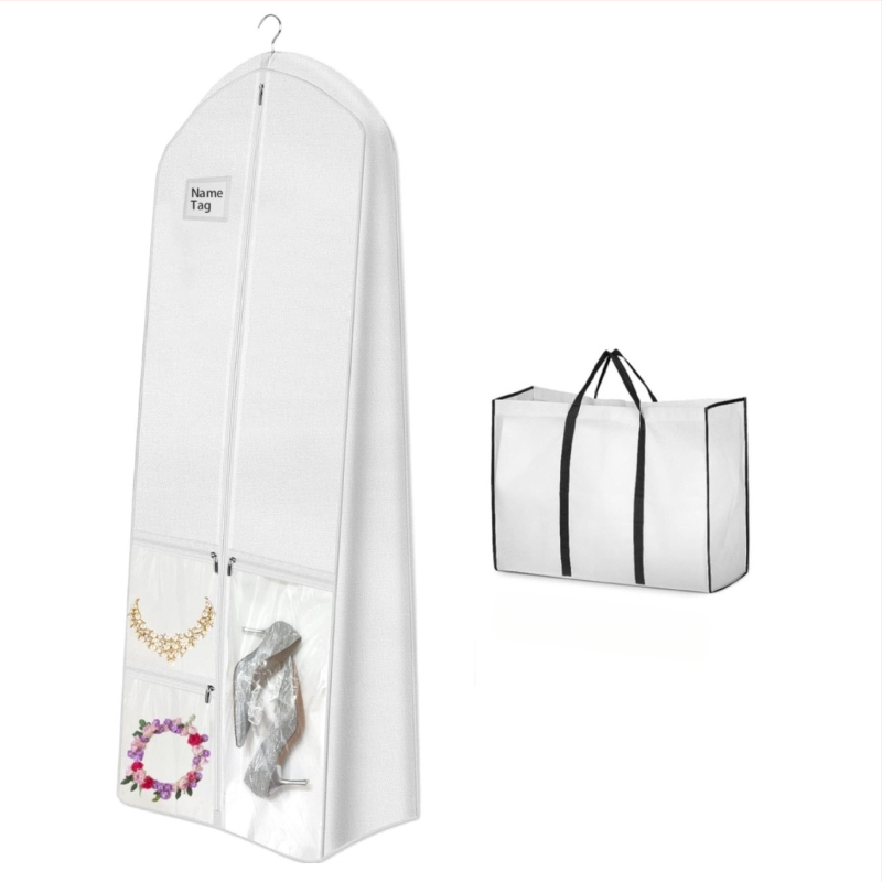 Tarpvalstybinis vestuvinės suknelės kostiumo laikymo krepšys iš dulkėms ir drėgmei atsparaus neaustinio audinio su rankinės laikymo krepšiu, sijono dulkių uždanga