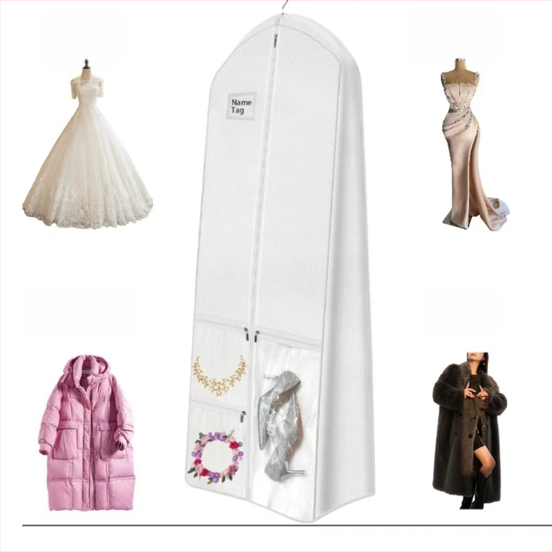 Tarpvalstybinis vestuvinės suknelės kostiumo laikymo krepšys iš dulkėms ir drėgmei atsparaus neaustinio audinio su rankinės laikymo krepšiu, sijono dulkių uždanga