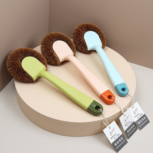 Jiayi 1816 Четка за тенджери с кокосово кафяво, Linyi General Store, пластмасова четка за почистване на кухненски тенджери с дълга дръжка в цвят макарон