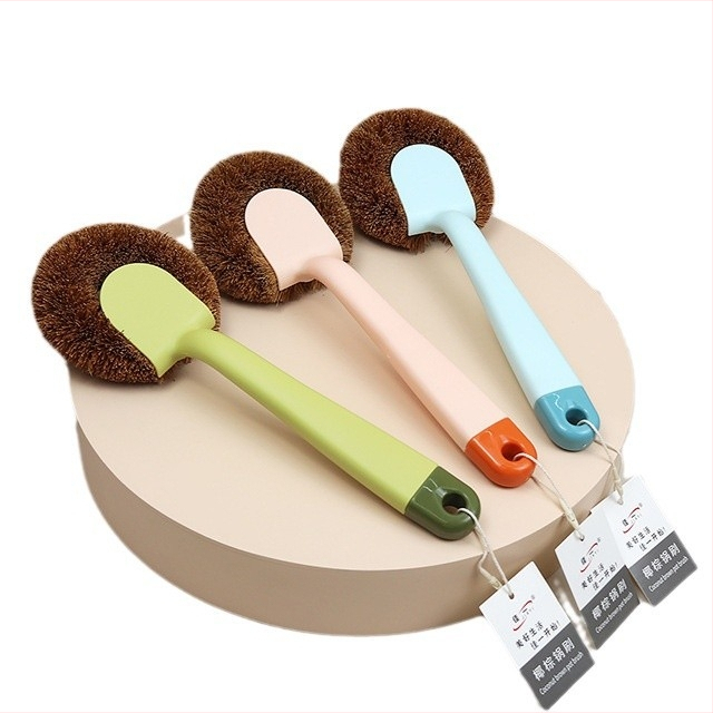 Jiayi 1816 Четка за тенджери с кокосово кафяво, Linyi General Store, пластмасова четка за почистване на кухненски тенджери с дълга дръжка в цвят макарон