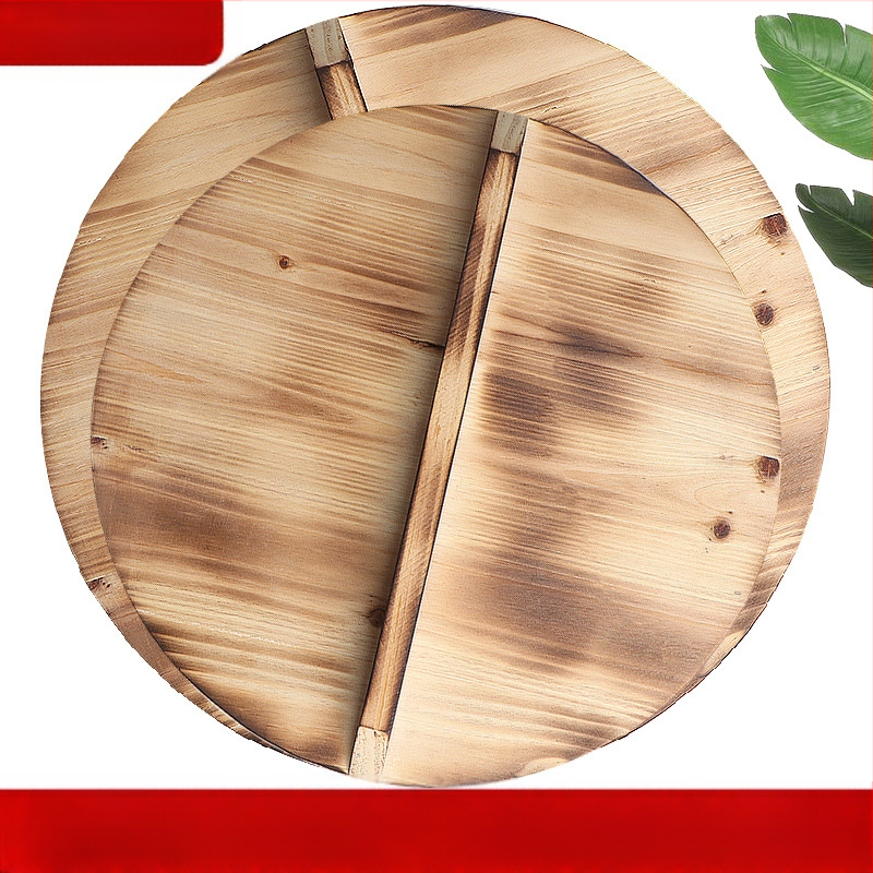 Hiina kuuse potikate ümmargune wokipotikate majapidamiseks vanamoodne paksendatud puidust veesilindri kate maapiirkonna täispuidust suure poti kate tasuta saatmine