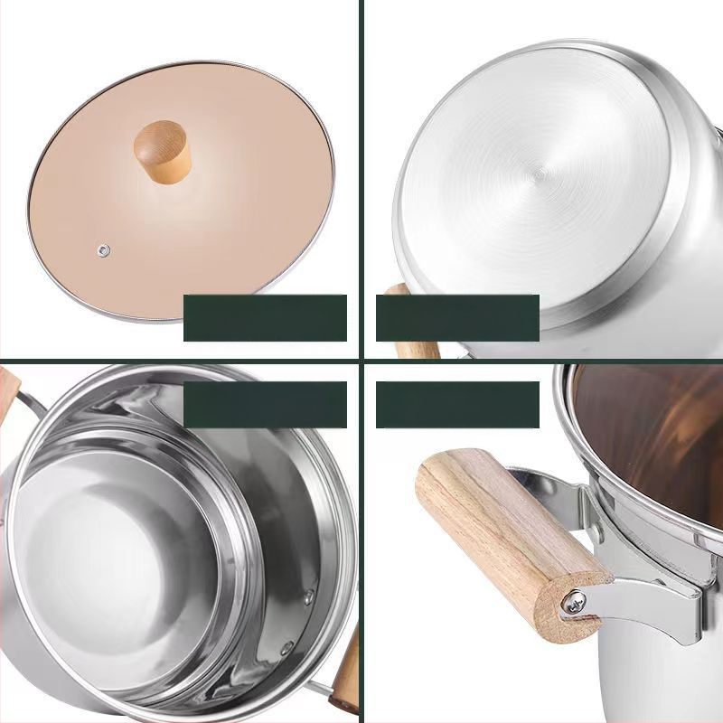 Nem mágneses, vastagított rozsdamentes acél levesesfazék, tejesfazék, étrend-kiegészítő edény, főzőedény, forró edény, gáz indukciós tűzhely, univerzális tapadásmentes