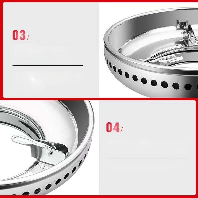 Nerūdijančio plieno vėjui nepralaidus dangtis, dvisluoksnis dujinės viryklės uždangalas, energiją taupantis židinio žiedas, dujinės viryklės laikiklis, vieno sluoksnio priedai, buitinė technika