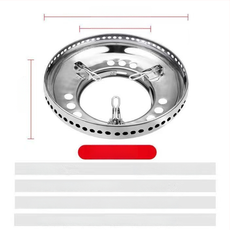 Nerūdijančio plieno vėjui nepralaidus dangtis, dvisluoksnis dujinės viryklės uždangalas, energiją taupantis židinio žiedas, dujinės viryklės laikiklis, vieno sluoksnio priedai, buitinė technika
