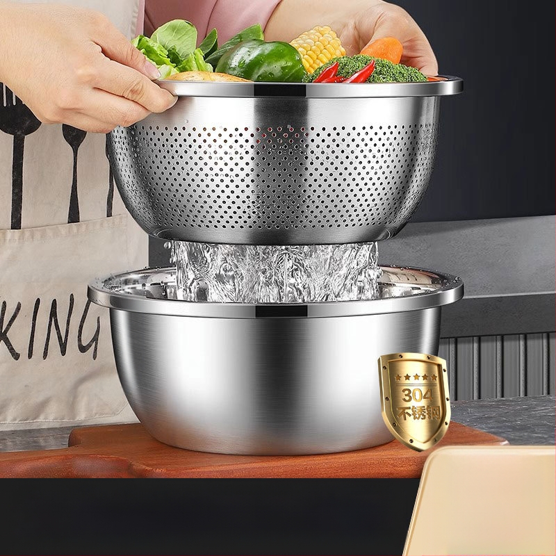 304 nerūdijančio plieno praustuvas, sustorintas ir daugiafunkcis praustuvas, praustuvas, daržovių praustuvas, kiaušinių dubuo, buitinis sriubos praustuvas