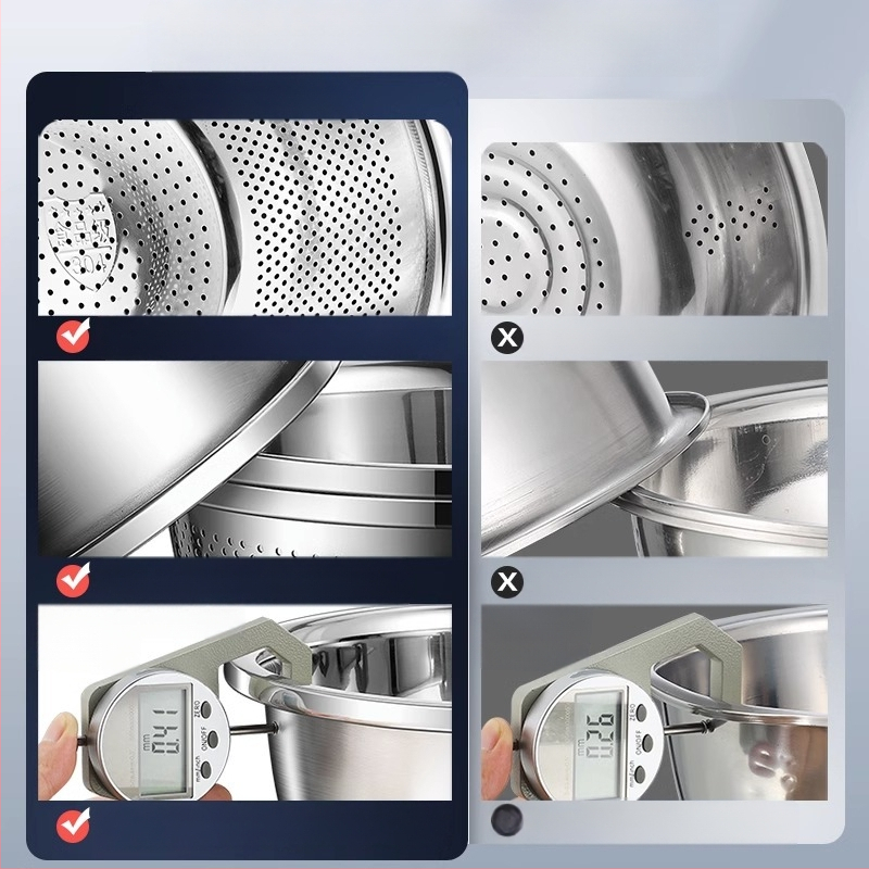 304 nerūdijančio plieno praustuvas, sustorintas ir daugiafunkcis praustuvas, praustuvas, daržovių praustuvas, kiaušinių dubuo, buitinis sriubos praustuvas