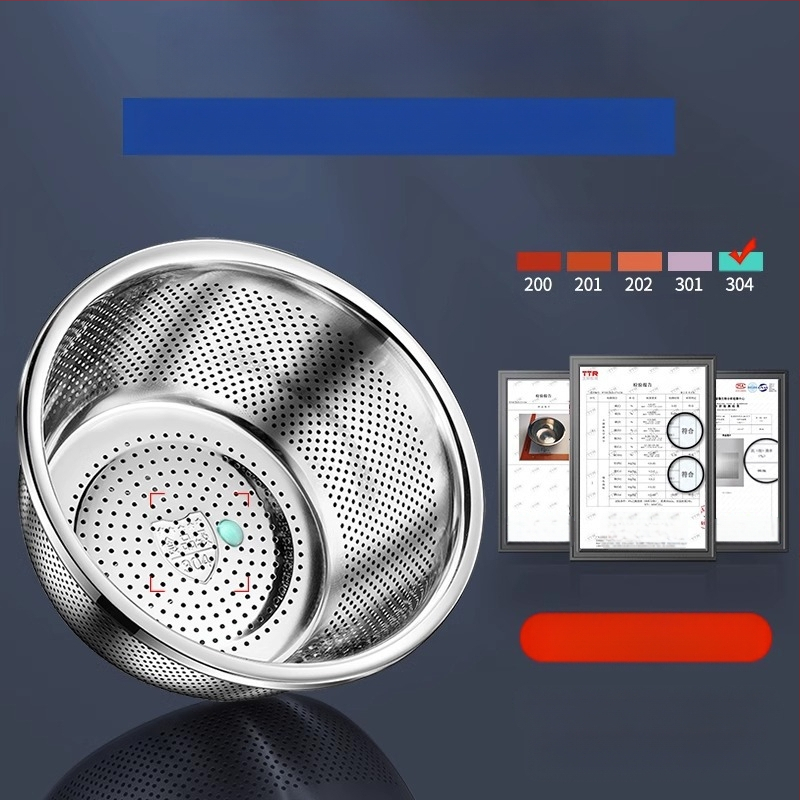 304 nerūdijančio plieno praustuvas, sustorintas ir daugiafunkcis praustuvas, praustuvas, daržovių praustuvas, kiaušinių dubuo, buitinis sriubos praustuvas