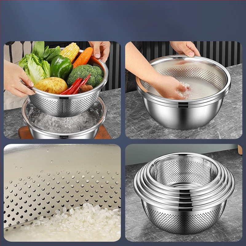 304 nerūdijančio plieno praustuvas, sustorintas ir daugiafunkcis praustuvas, praustuvas, daržovių praustuvas, kiaušinių dubuo, buitinis sriubos praustuvas