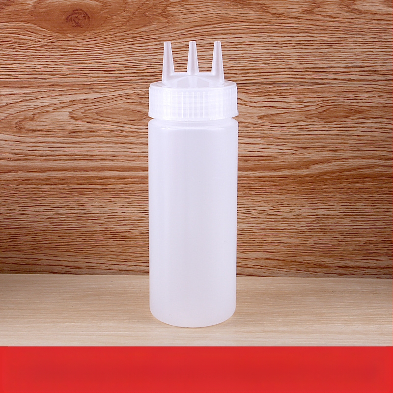 Trijų skylių pomidorų padažo išspaudimo butelis, plastikinis salaho butelis, išspaudimo butelis, padažo butelis, aukštos kokybės išspaudimo butelis, išspaudimo butelis, uogienės butelis