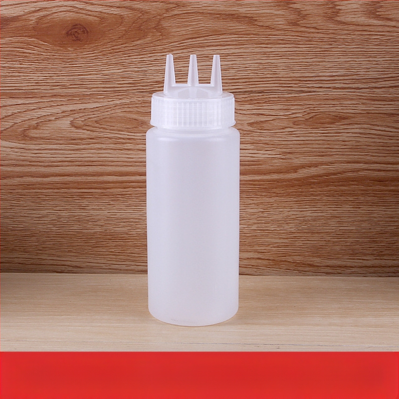 Trijų skylių pomidorų padažo išspaudimo butelis, plastikinis salaho butelis, išspaudimo butelis, padažo butelis, aukštos kokybės išspaudimo butelis, išspaudimo butelis, uogienės butelis