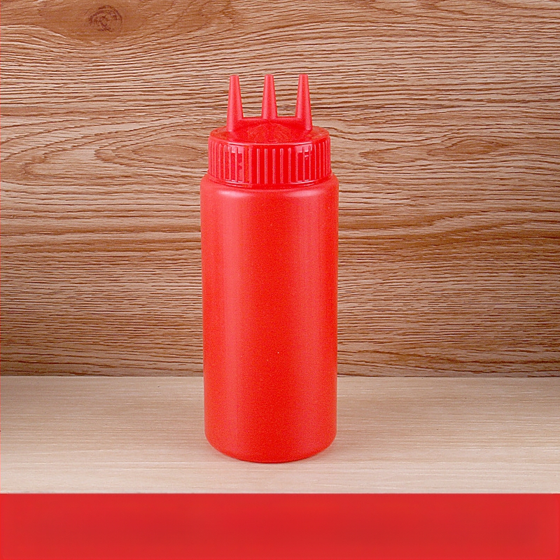 Trijų skylių pomidorų padažo išspaudimo butelis, plastikinis salaho butelis, išspaudimo butelis, padažo butelis, aukštos kokybės išspaudimo butelis, išspaudimo butelis, uogienės butelis