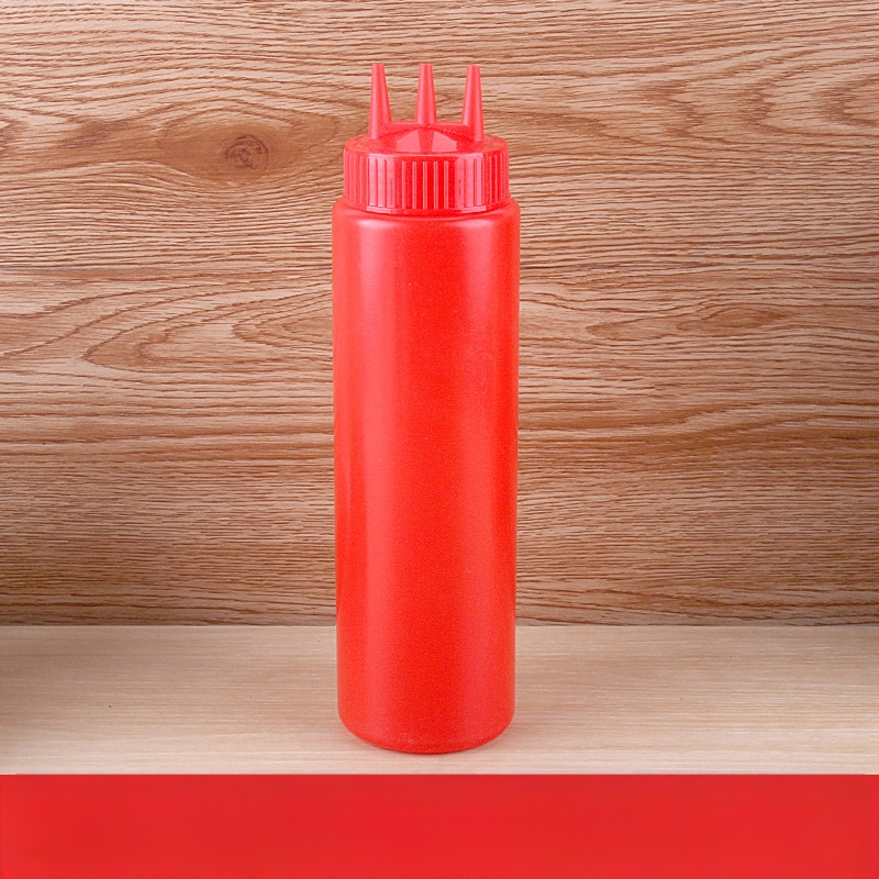 Trijų skylių pomidorų padažo išspaudimo butelis, plastikinis salaho butelis, išspaudimo butelis, padažo butelis, aukštos kokybės išspaudimo butelis, išspaudimo butelis, uogienės butelis