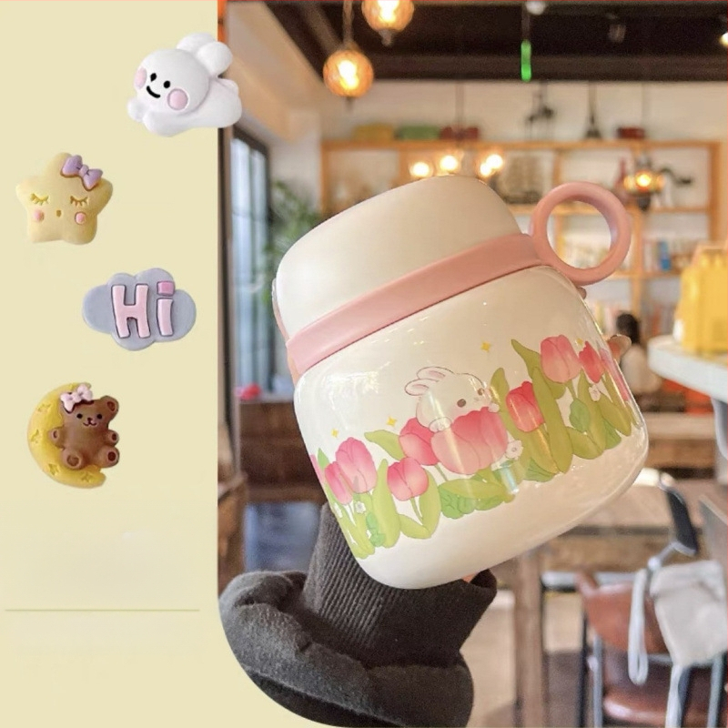 Termoszpohár, női, nagy értékű, irodai, párolt zabkása, leves, reggeli, széles, nagy átmérőjű, 304 rozsdamentes acél ivóvíz