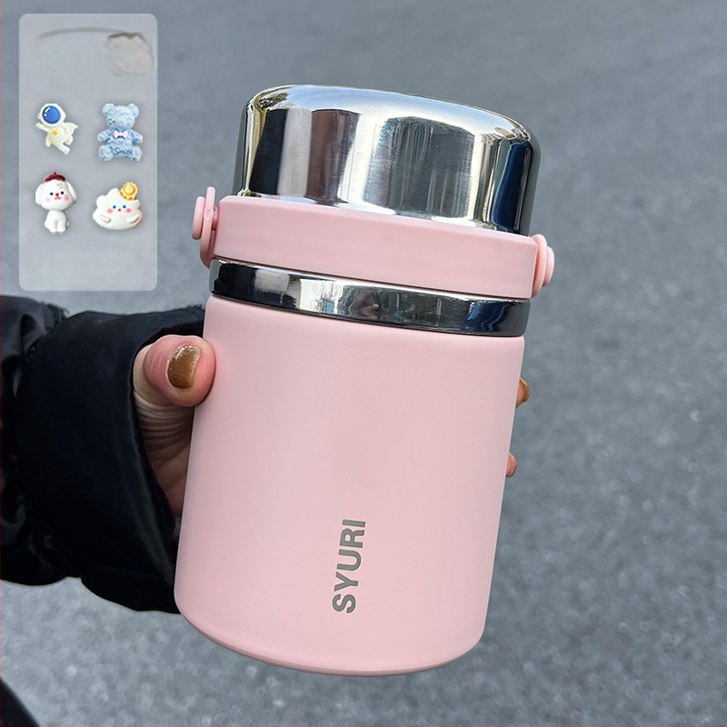 Termoszpohár, női, nagy értékű, irodai, párolt zabkása, leves, reggeli, széles, nagy átmérőjű, 304 rozsdamentes acél ivóvíz