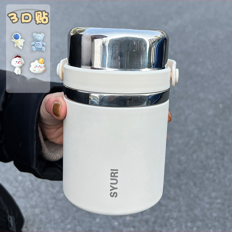 Termoszpohár, női, nagy értékű, irodai, párolt zabkása, leves, reggeli, széles, nagy átmérőjű, 304 rozsdamentes acél ivóvíz