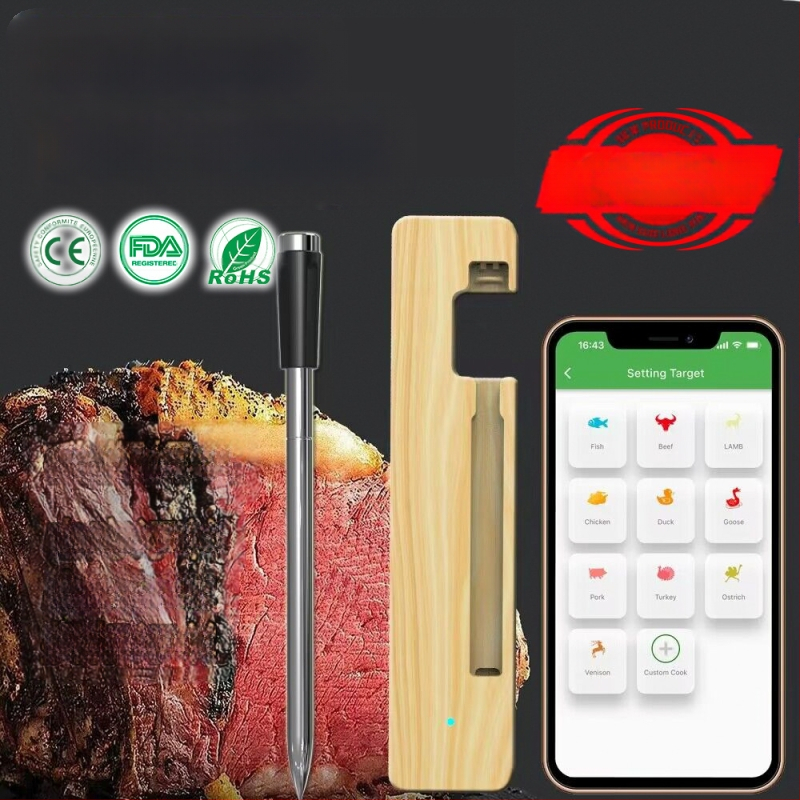 Belaidis „Bluetooth“ maisto termometras, atsparus vandeniui, nerūdijančio plieno, elektroninis virtuvės orkaitės, kepsninės, tikslios temperatūros matavimas