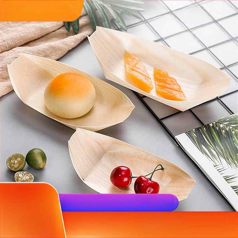 Vienkartinė kanojos popierinė valties dėžutė užkandžių padėklas tešlos pakavimo dėžutė užkandžių padėklas medinė valtis Japoniški kūrybingi mediniai stalo reikmenys