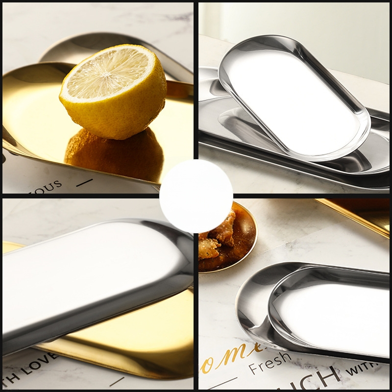 Kuldse paksendatud roostevabast terasest lääne restorani ovaalne kandik õhtusöögitaldrik puuviljamagustoidu suupistetaldrik grilltaldrik