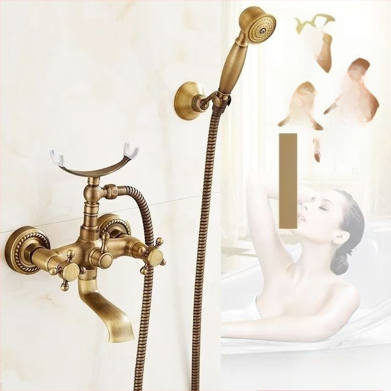 Täiesti vaskne antiikne lihtne dušikomplekt Euroopa stiilis vannitoa dušiga dušikraan retro väljalaskeavaga dušš