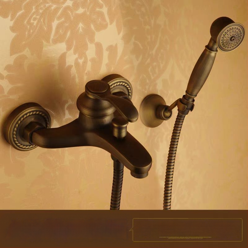 Täiesti vaskne antiikne lihtne dušikomplekt Euroopa stiilis vannitoa dušiga dušikraan retro väljalaskeavaga dušš