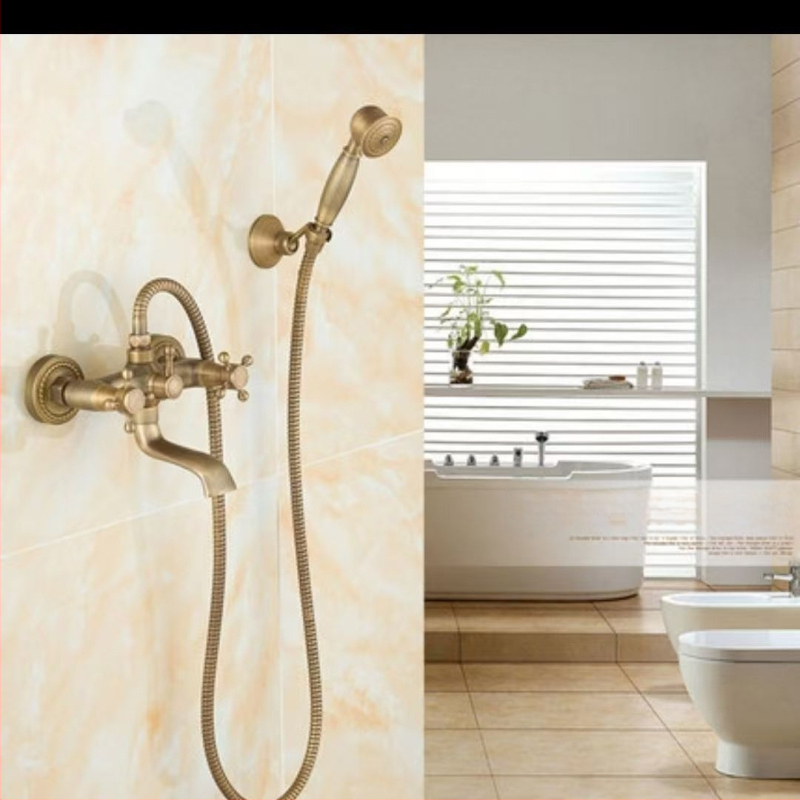Täiesti vaskne antiikne lihtne dušikomplekt Euroopa stiilis vannitoa dušiga dušikraan retro väljalaskeavaga dušš