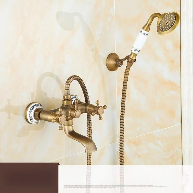 Täiesti vaskne antiikne lihtne dušikomplekt Euroopa stiilis vannitoa dušiga dušikraan retro väljalaskeavaga dušš