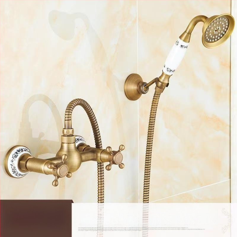 Täiesti vaskne antiikne lihtne dušikomplekt Euroopa stiilis vannitoa dušiga dušikraan retro väljalaskeavaga dušš