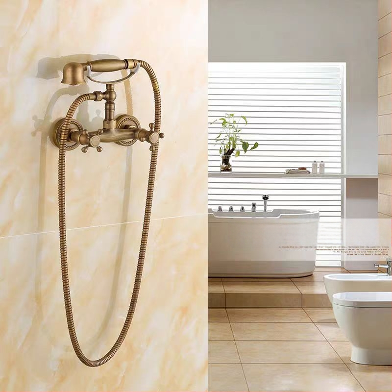 Täiesti vaskne antiikne lihtne dušikomplekt Euroopa stiilis vannitoa dušiga dušikraan retro väljalaskeavaga dušš