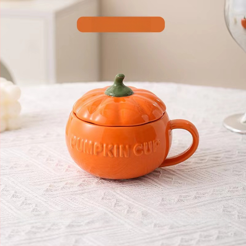 Хелоуин керамична чаша с тиква за деца, висококачествена чаша за закуска с мляко и овесени ядки, юфка, купа с яйца на пара с капак