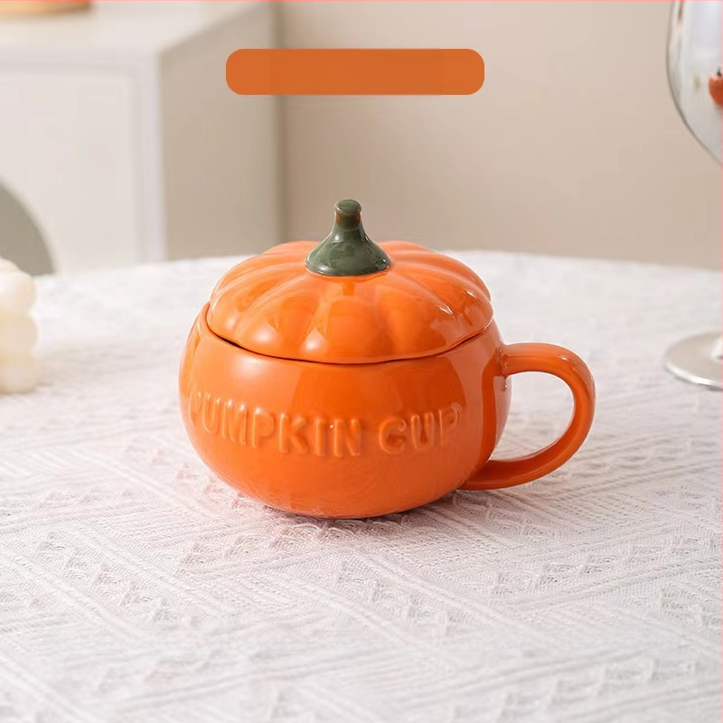 Хелоуин керамична чаша с тиква за деца, висококачествена чаша за закуска с мляко и овесени ядки, юфка, купа с яйца на пара с капак