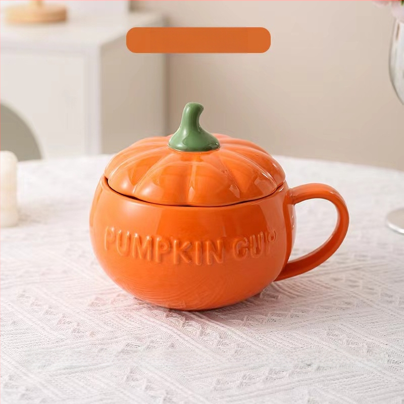 Хелоуин керамична чаша с тиква за деца, висококачествена чаша за закуска с мляко и овесени ядки, юфка, купа с яйца на пара с капак