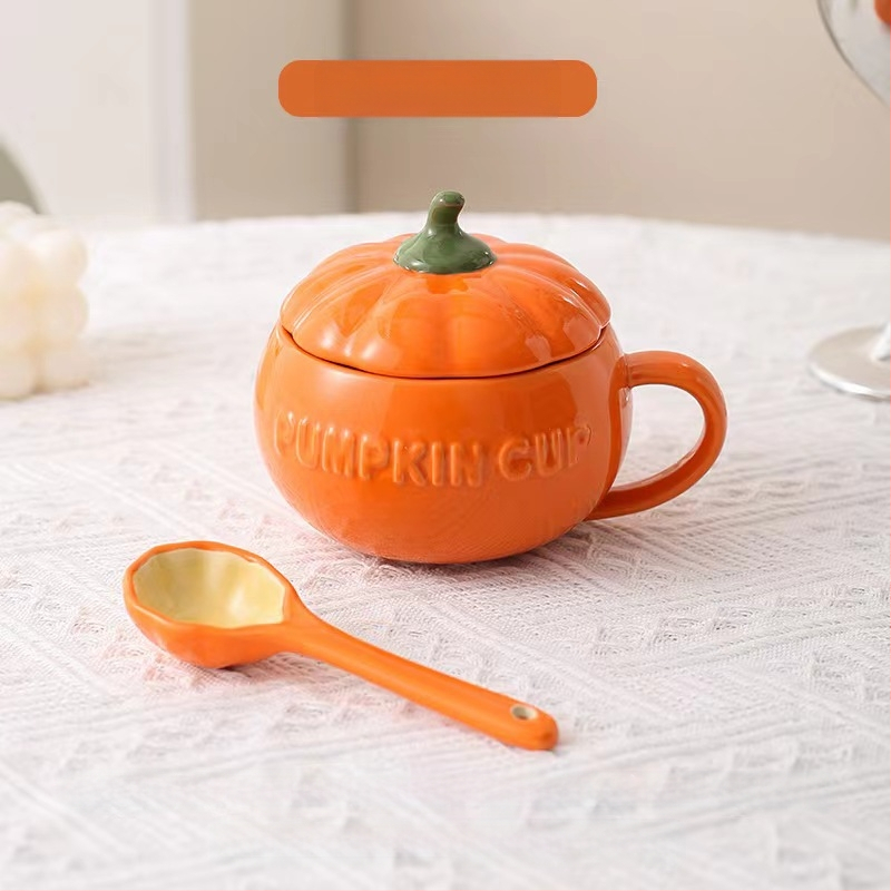 Хелоуин керамична чаша с тиква за деца, висококачествена чаша за закуска с мляко и овесени ядки, юфка, купа с яйца на пара с капак