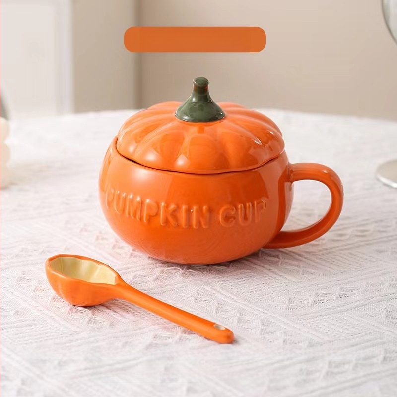 Хелоуин керамична чаша с тиква за деца, висококачествена чаша за закуска с мляко и овесени ядки, юфка, купа с яйца на пара с капак