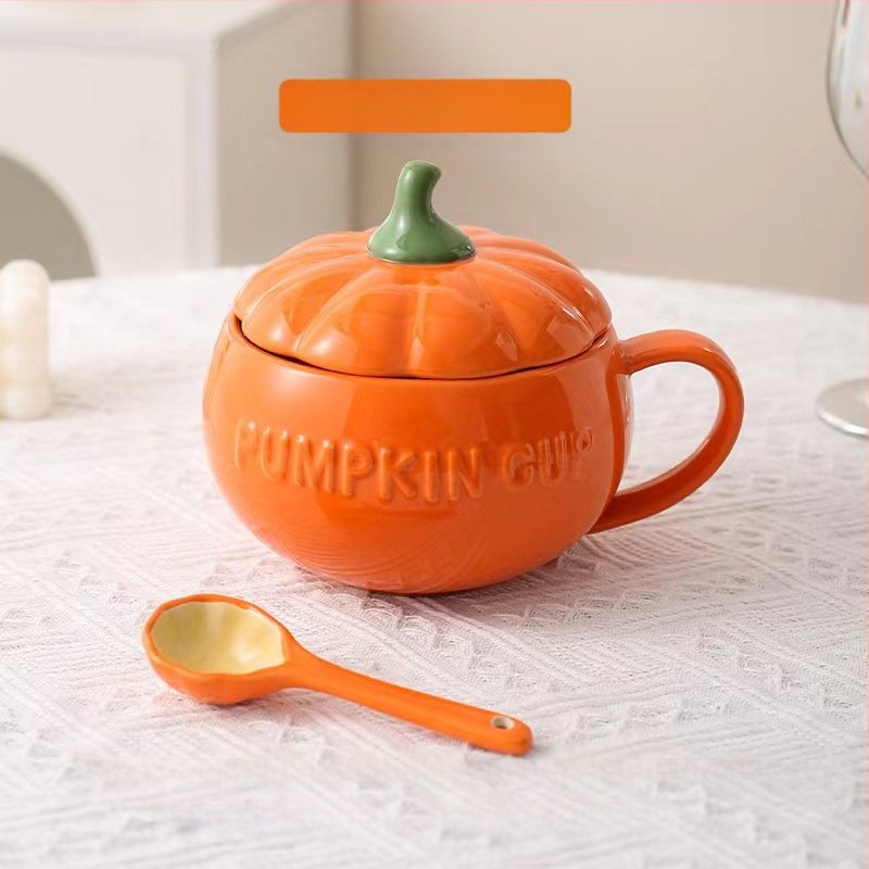 Хелоуин керамична чаша с тиква за деца, висококачествена чаша за закуска с мляко и овесени ядки, юфка, купа с яйца на пара с капак