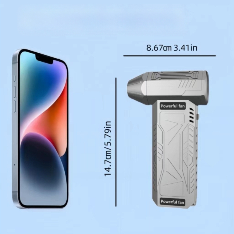 Bezpakāpju mainīga ātruma bezvadu pārnēsājams rokas ātrgaitas turbo ventilatora matu žāvētājs ar USB uzlādi kempingam ar sadegšanas palīdzību putekļu noņemšanai