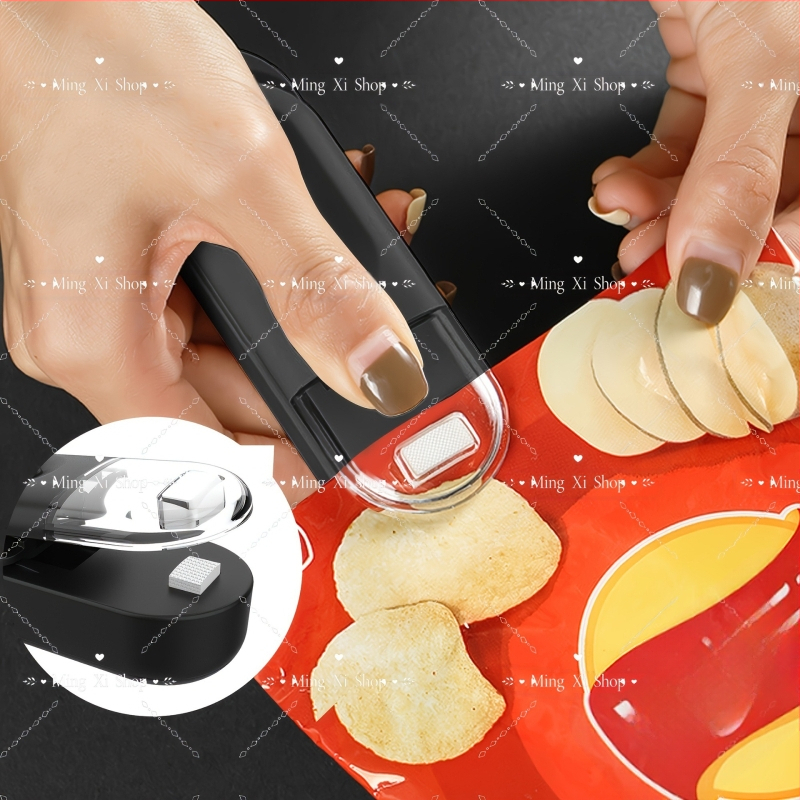 Mini sulgemismasin väike majapidamises kasutatav aku sulgeja toidu suupistekottide avamiseks ja sulgemiseks integreeritud plastist sulgemismasin väliskaubandusele