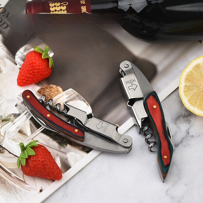 Gyártó multifunkcionális borosüvegnyitó háztartási fa fogantyúval ellátott sörösüvegnyitó rozsdamentes acél bornyitó nagykereskedelem