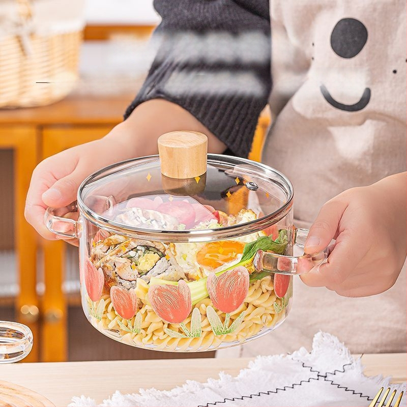 Magas boroszilikát tartalmú, tulipán alakú üvegedény, átlátszó elektromos kerámiatűzhelyen melegíthető tésztatál, indukciós főzőlap, magas hőmérsékletnek ellenálló, fedővel és dupla fogantyúval