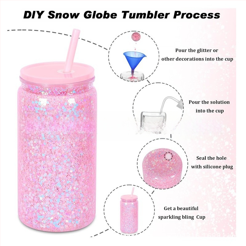 16oz värviline kahekihiline plastmassist lumepallitops auguga, silikoonkorgiga, värviline kaas, värviline õlgplastist müüritistops