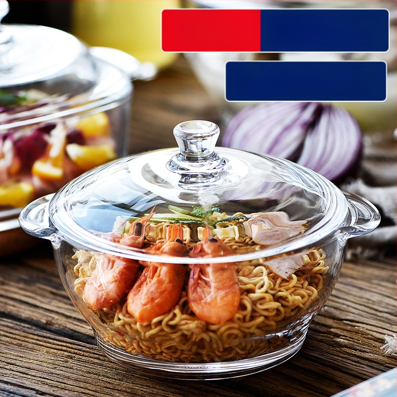 Kodumajapidamises kasutatav läbipaistev pliivaba paksendatud kristallist karastatud klaasist kauss kaanega supikauss nuudlikauss klaasist pott mikrolaineahi saadaval