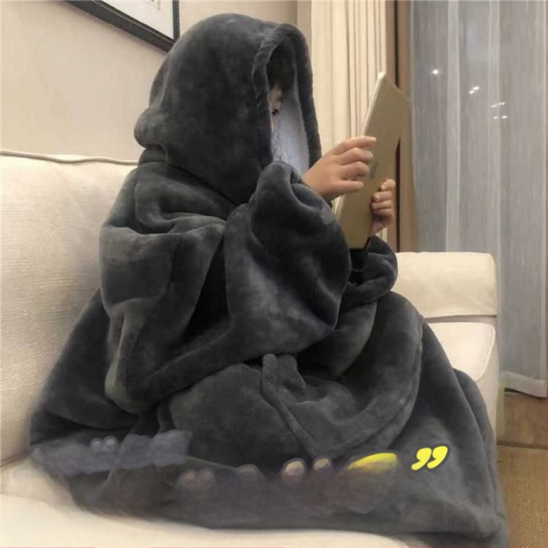 Flanell-laiskattekk, paksendatud pikkade varrukatega tekk, diivanitekk, soe pikk paarile mõeldud talvine uinakutekk, kapuutsiga