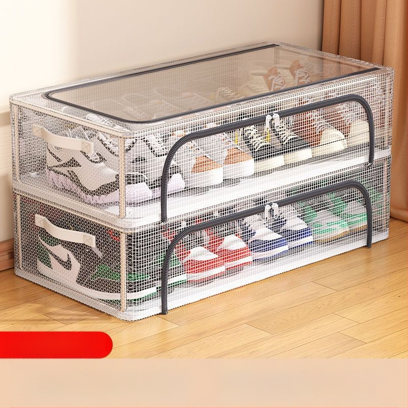 Nauja dvigubų durų batų laikymo dėžė su permatoma tinklelio batų dėže sulankstoma batų lentyna bendrabučio lovos apačioje batų laikymo spintelė