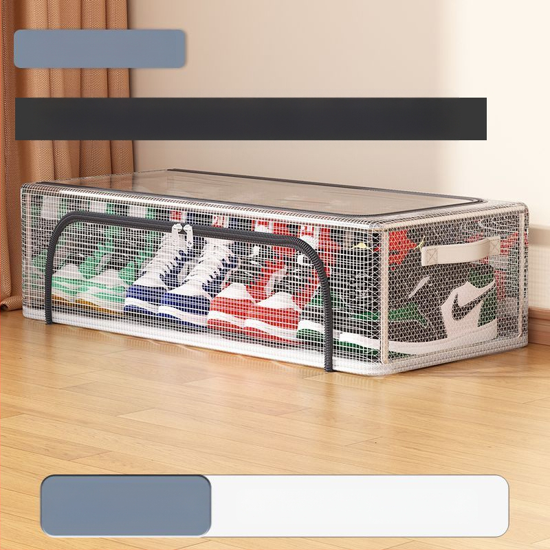 Nauja dvigubų durų batų laikymo dėžė su permatoma tinklelio batų dėže sulankstoma batų lentyna bendrabučio lovos apačioje batų laikymo spintelė